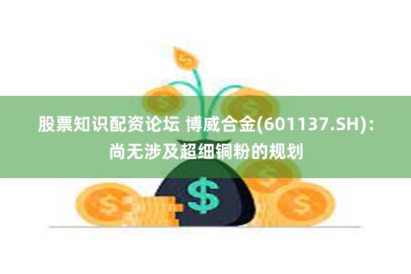 股票知识配资论坛 博威合金(601137.SH)：尚无涉及超细铜粉的规划
